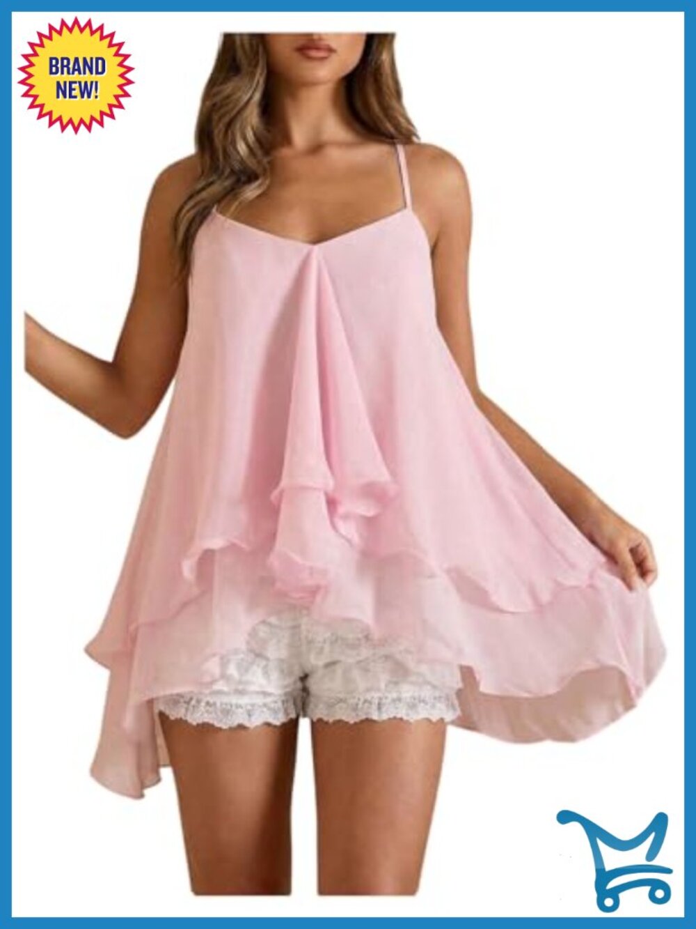 Women's Ruffle Camisole Spaghetti Strap Asymmetrical Hem Going Out Top